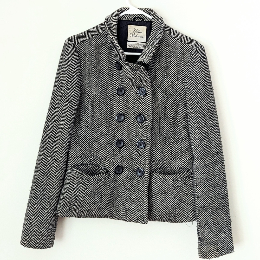 Urban Behavior Tweed Wool Blend Vintage Cropped Pea Coat, L